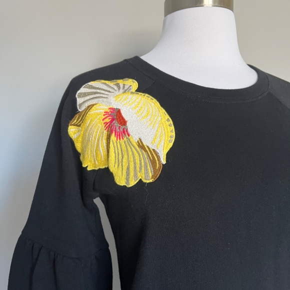KAREN MILLEN Floral Embroidered Black Casual Cotton Balloo Sleeve Sweatshirt Top - Picture 13 of 16